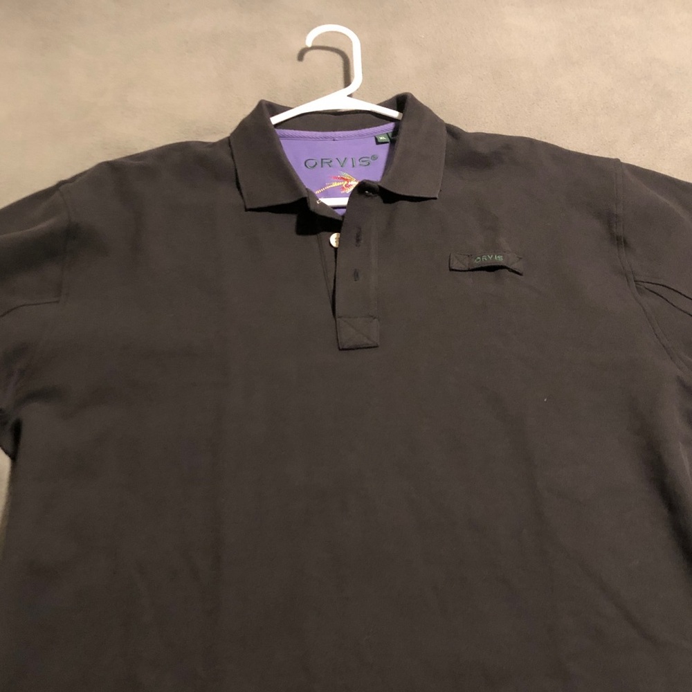 Orvis Black Golf Polo Shirt with Purple Accents Adult XL Peruvian Cotton